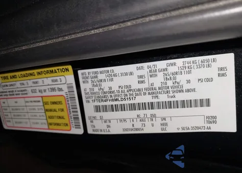 2021 Ford Ranger Lariat из США, поврежденный, VIN 1FTER4FH8MLD51517